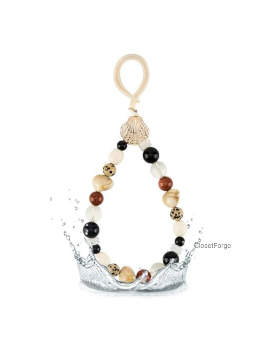 Calico Stone Beaded Bag Charm with Secure Silicone Loop